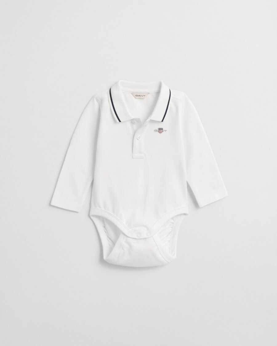 body baby shield piqué z długim rękawem – białe