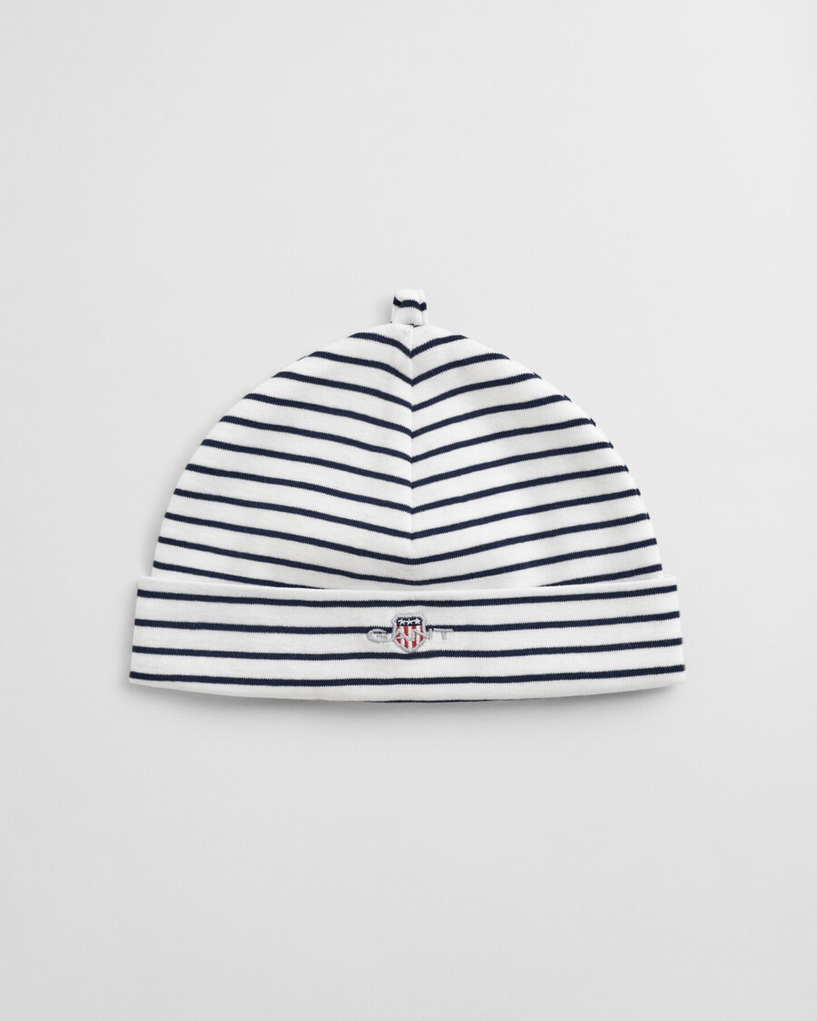 czapka beanie baby striped shield – biała