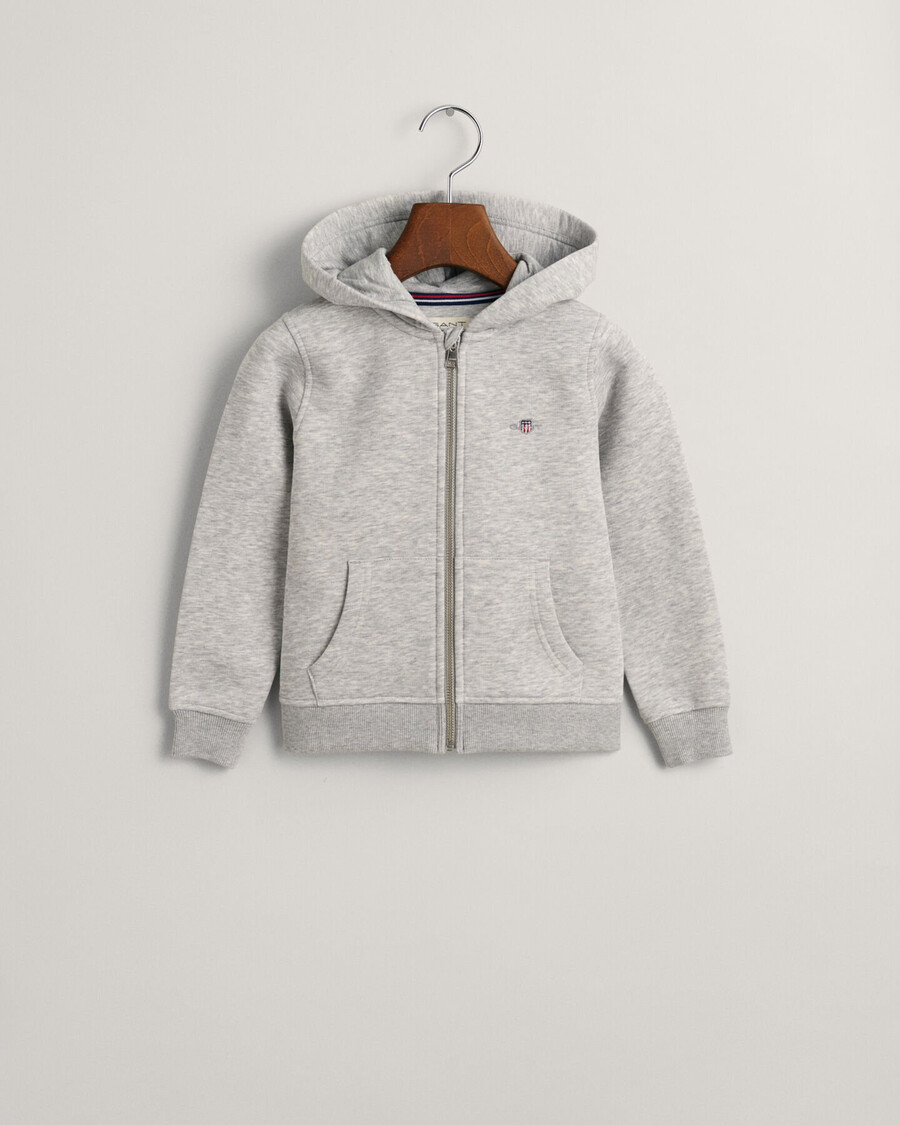 dziecięca bluza z kapturem shield zip – jasnoszary melanż