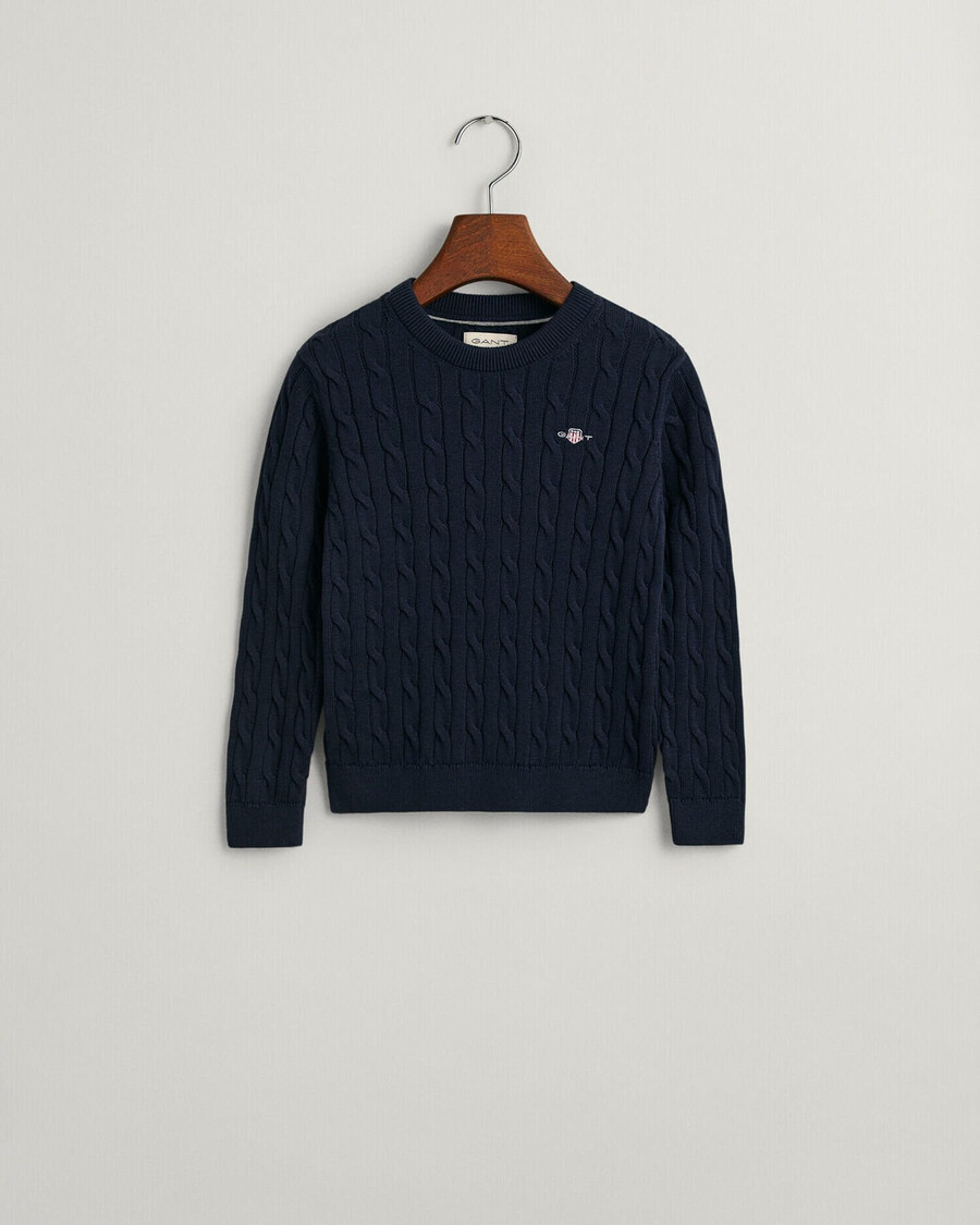 sweter dziecięcy shield cotton cable knit z okrągłym dekoltem – wieczorowy niebieski