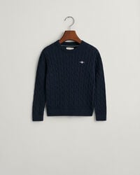sweter dziecięcy shield cotton cable knit z okrągłym dekoltem – wieczorowy niebieski