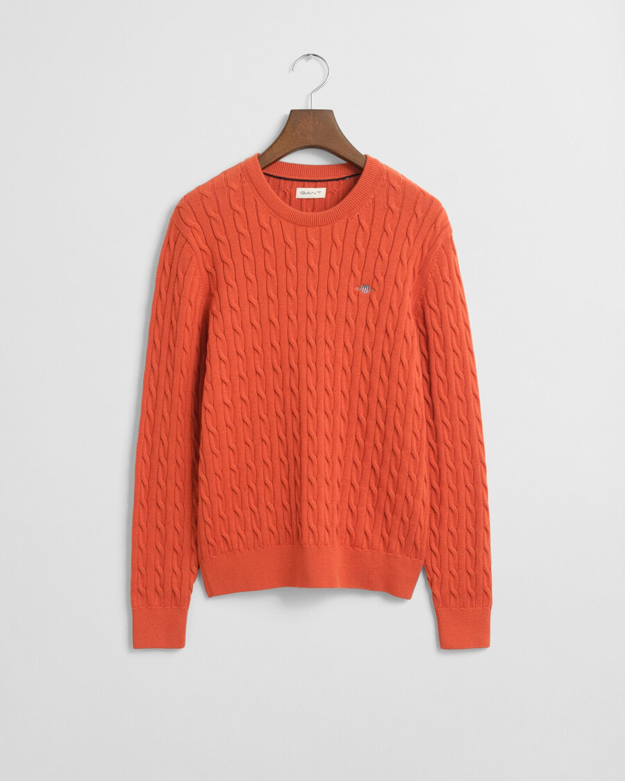sweter teens shield cotton cable knit z okrągłym dekoltem – głęboka pomarańcza