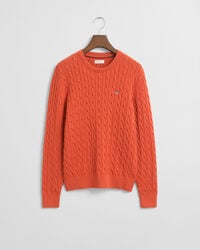 sweter teens shield cotton cable knit z okrągłym dekoltem – głęboka pomarańcza