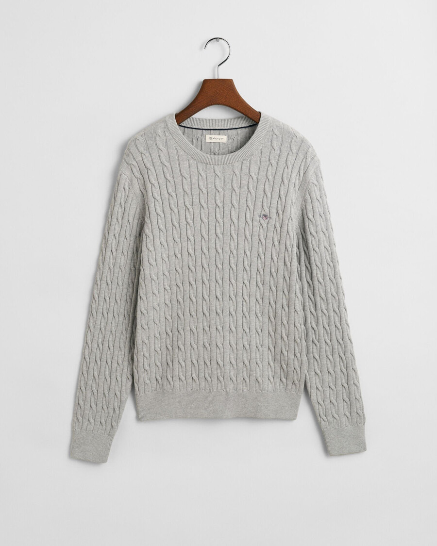 sweter teens shield cotton cable knit z okrągłym dekoltem – jasnoszary melanż