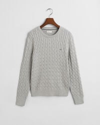 sweter teens shield cotton cable knit z okrągłym dekoltem – jasnoszary melanż