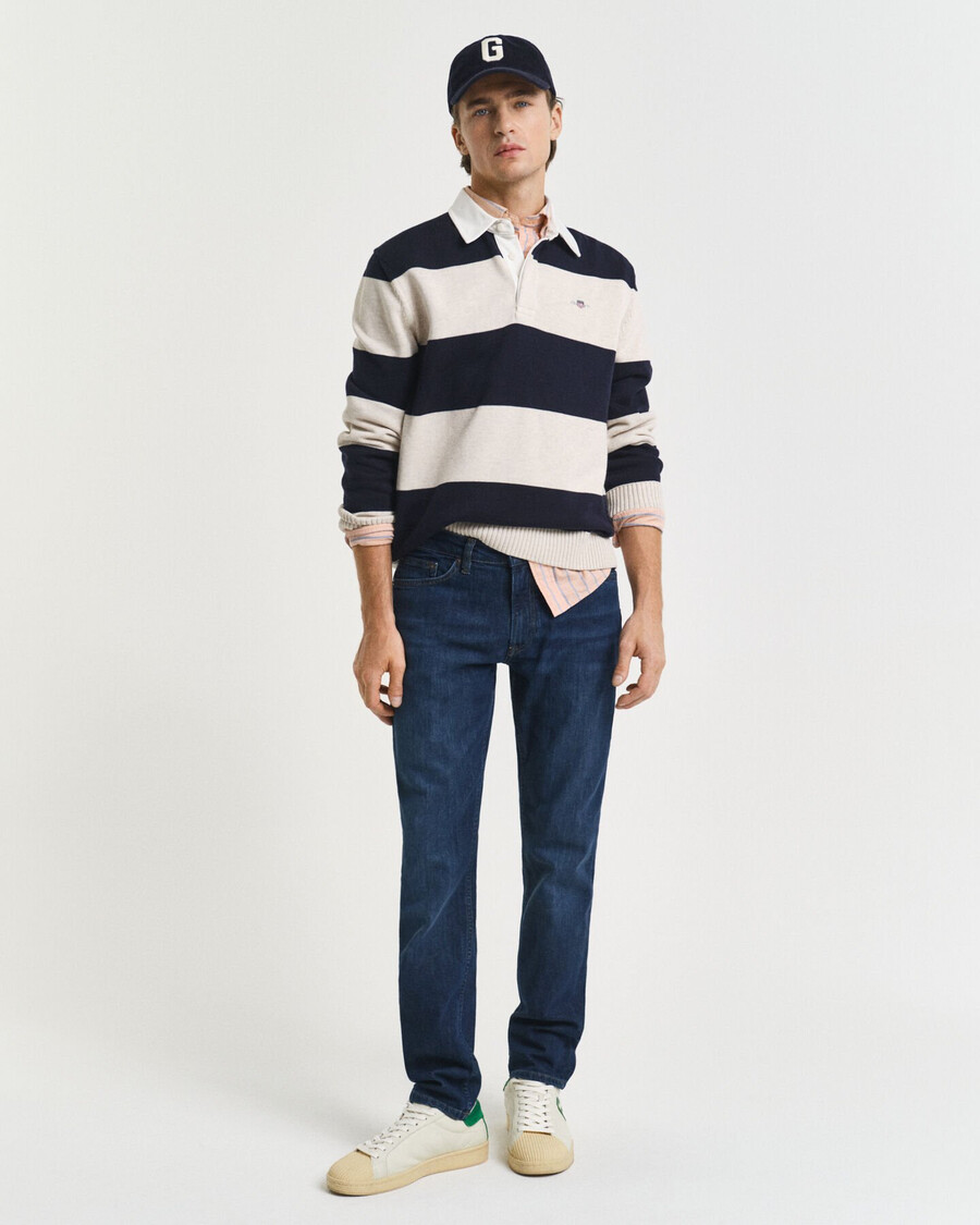 jeansy slim fit - ciemnoniebieskie znoszone