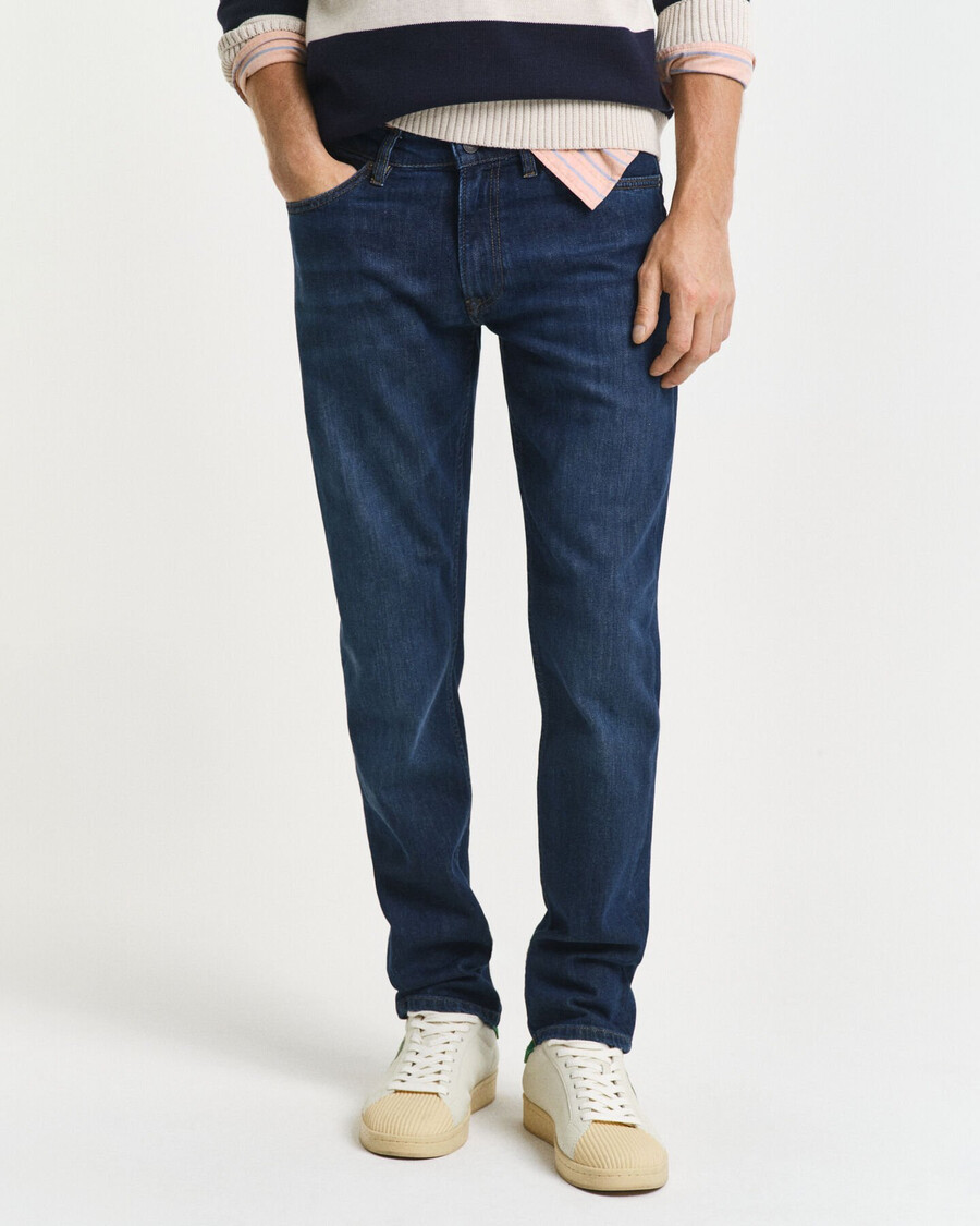 jeansy slim fit - ciemnoniebieskie znoszone