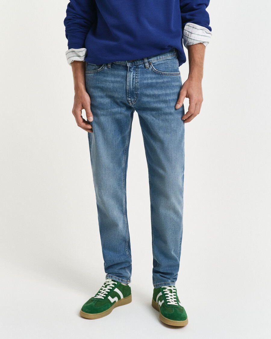 jeansy slim fit - Średni niebieski znoszone