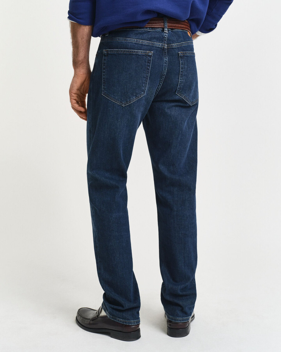 jeansy regular fit - ciemnoniebieskie znoszone