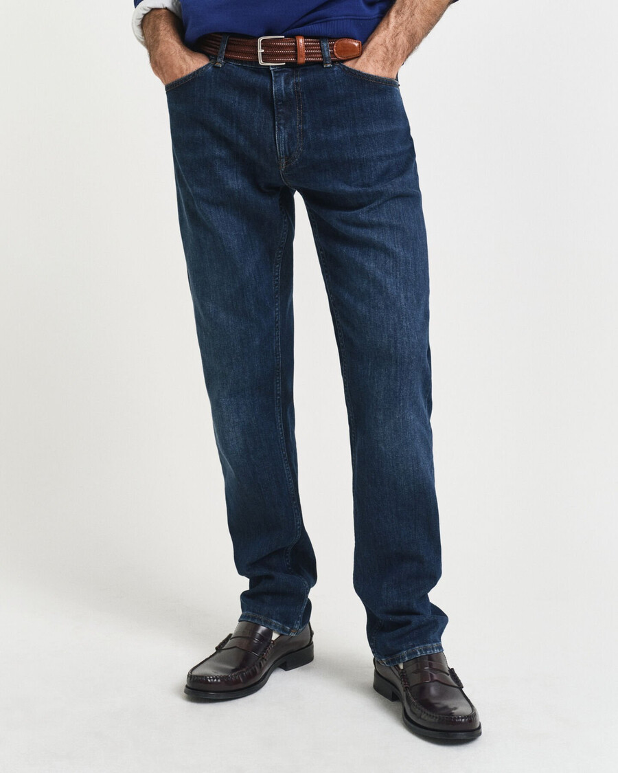 jeansy regular fit - ciemnoniebieskie znoszone