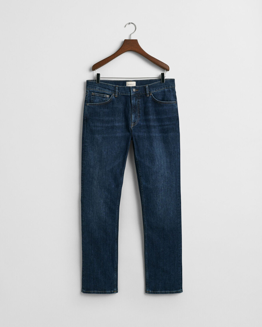 jeansy regular fit - ciemnoniebieskie znoszone