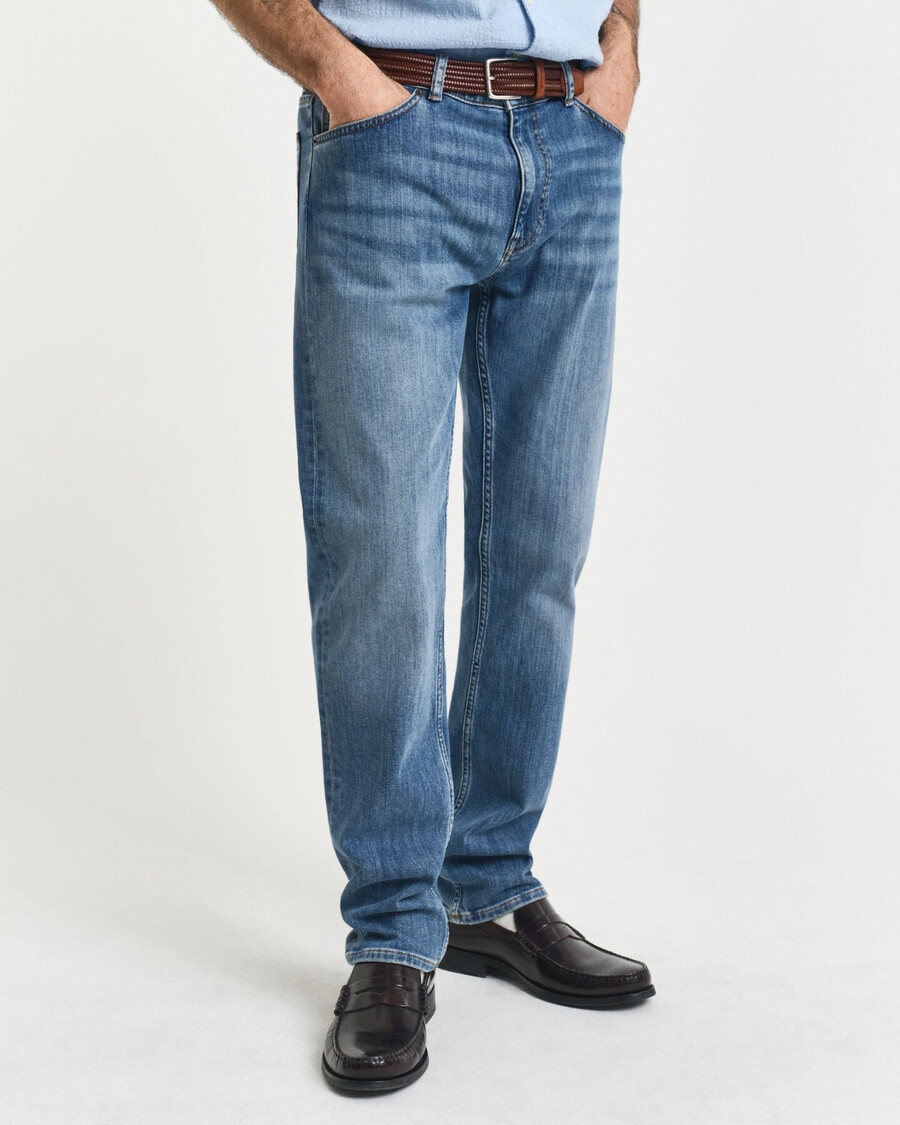 jeansy regular fit - Średni niebieski znoszone