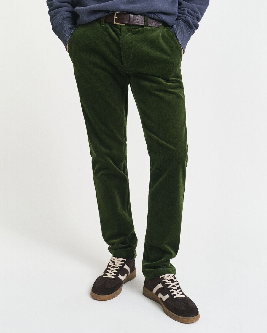 chinosy z kordu o dopasowanym kroju – country green