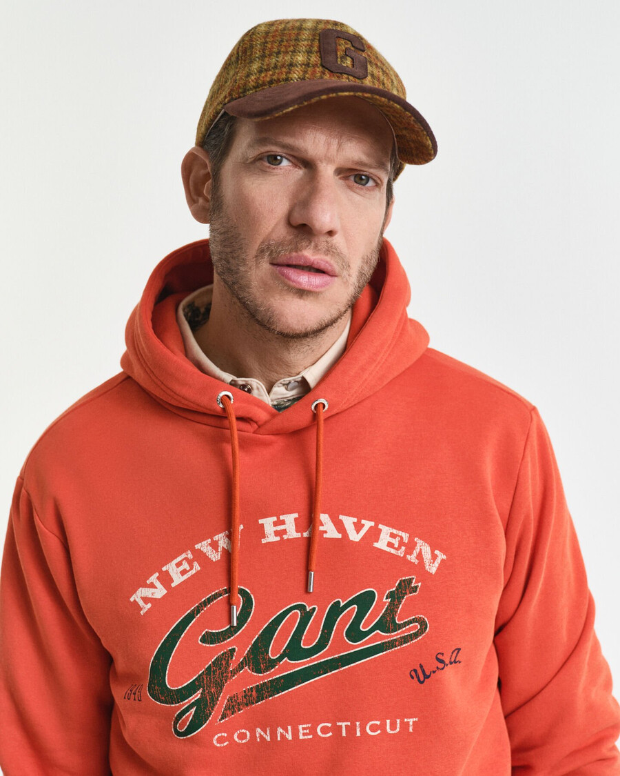 bluza z kapturem crest graphic – głęboka pomarańcza