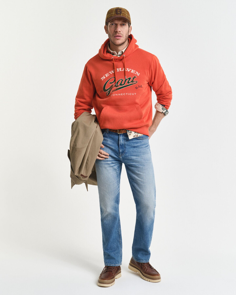 bluza z kapturem crest graphic – głęboka pomarańcza