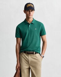 koszulka polo z piki shield regular fit w kolorze głębokiej zieleni leśnej