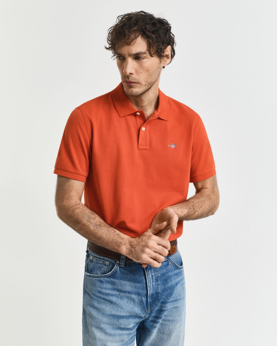 koszulka polo z piki shield regular fit w kolorze głębokiej pomarańczy