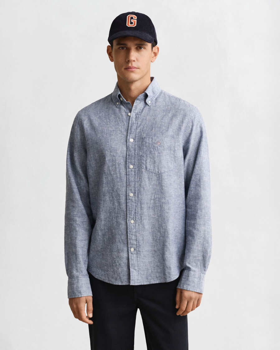koszula bawełniano-lniana o regularnym kroju – vintage blue