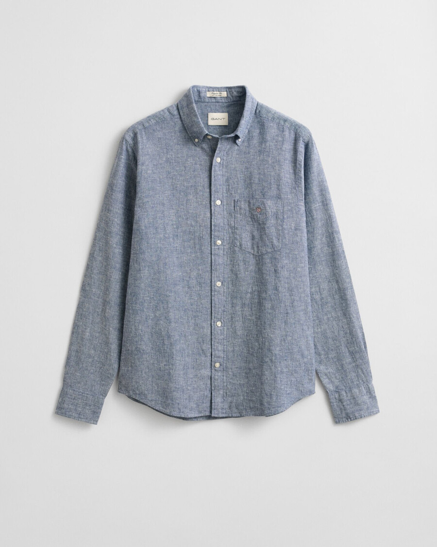 koszula bawełniano-lniana o regularnym kroju – vintage blue