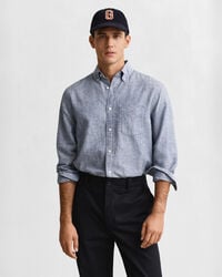 koszula bawełniano-lniana o regularnym kroju – vintage blue