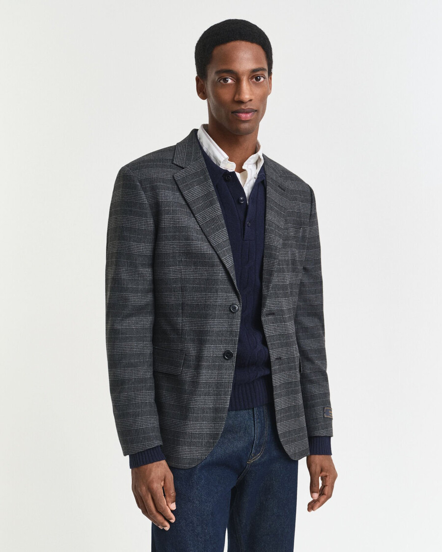 marynarka garniturowa glen check slim fit – antracytowy melanż