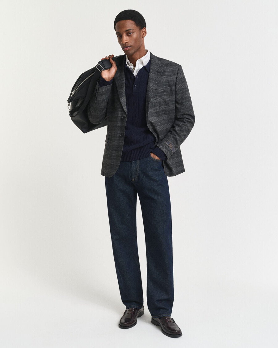 marynarka garniturowa glen check slim fit – antracytowy melanż