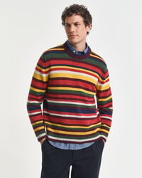 wielokolorowy sweter w paski z okrągłym dekoltem – głęboki pomarańczowy