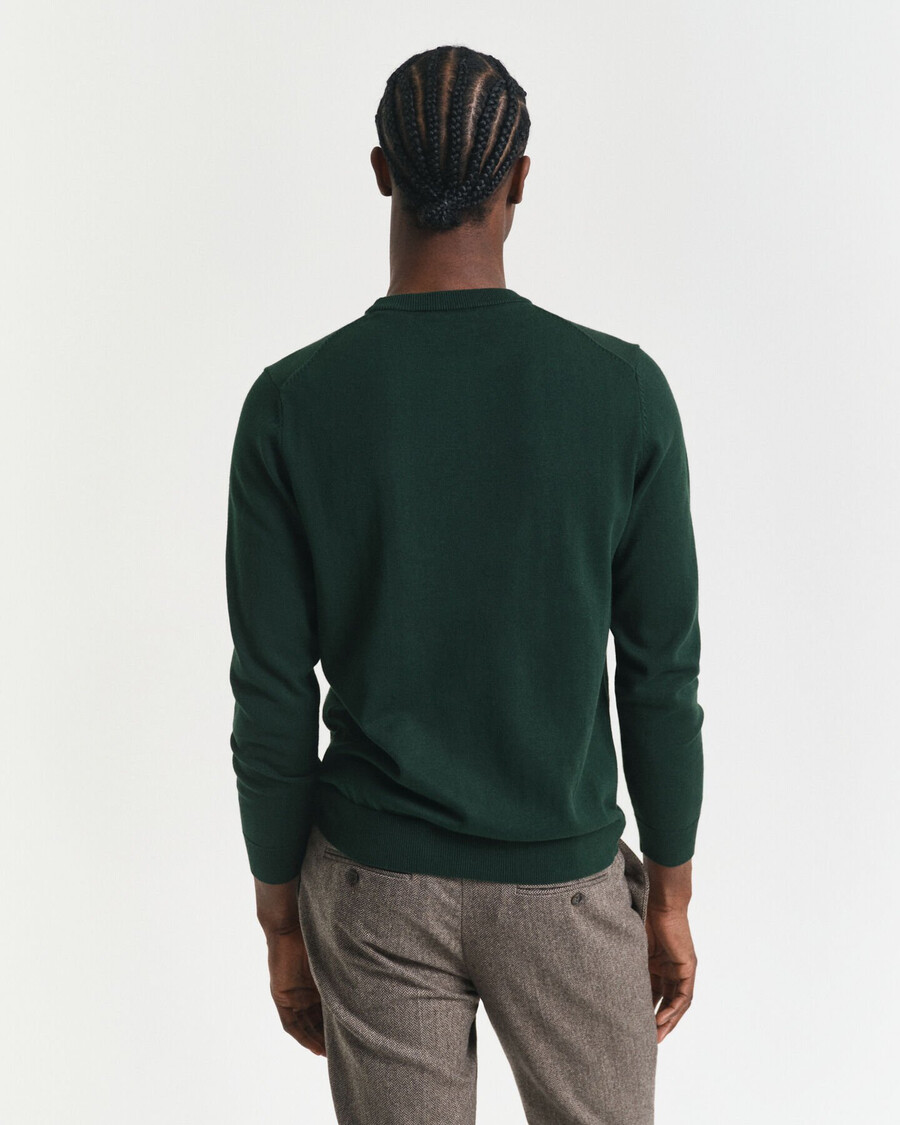 klasyczny bawełniany sweter z okrągłym dekoltem – tartan green