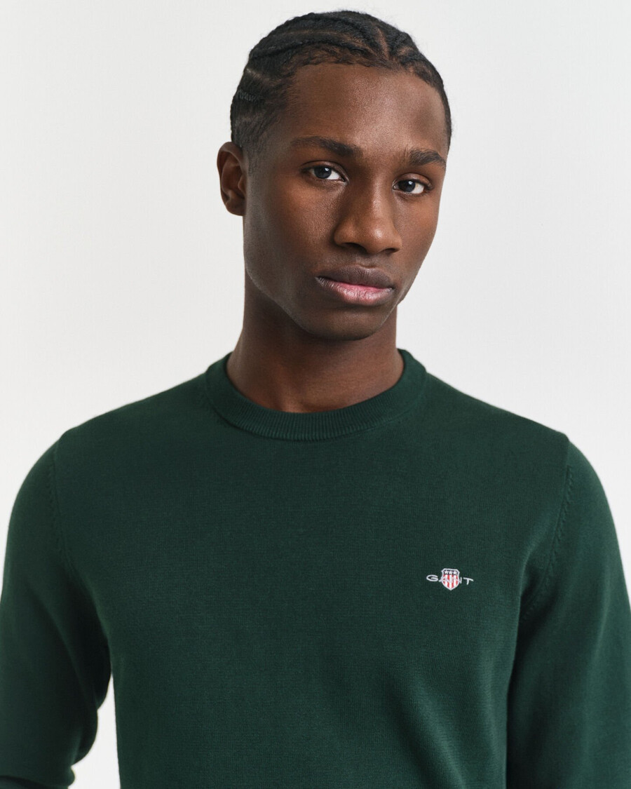 klasyczny bawełniany sweter z okrągłym dekoltem – tartan green