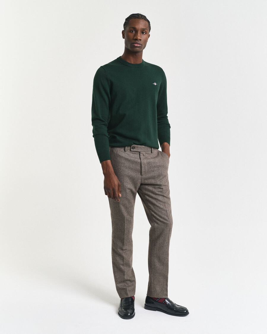 klasyczny bawełniany sweter z okrągłym dekoltem – tartan green