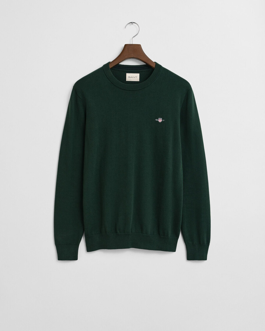 klasyczny bawełniany sweter z okrągłym dekoltem – tartan green