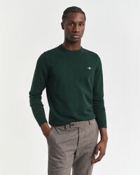 klasyczny bawełniany sweter z okrągłym dekoltem – tartan green