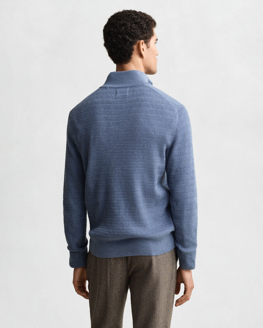 mini sweterek z dzianiny kablowej z zamkiem błyskawicznym – denim blue melange