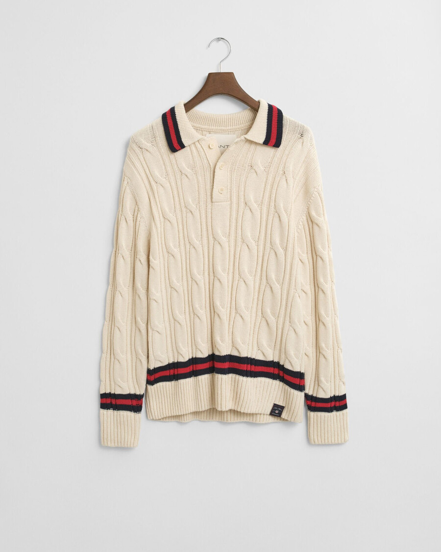 sweter polo z dzianiny kablowej – kremowy
