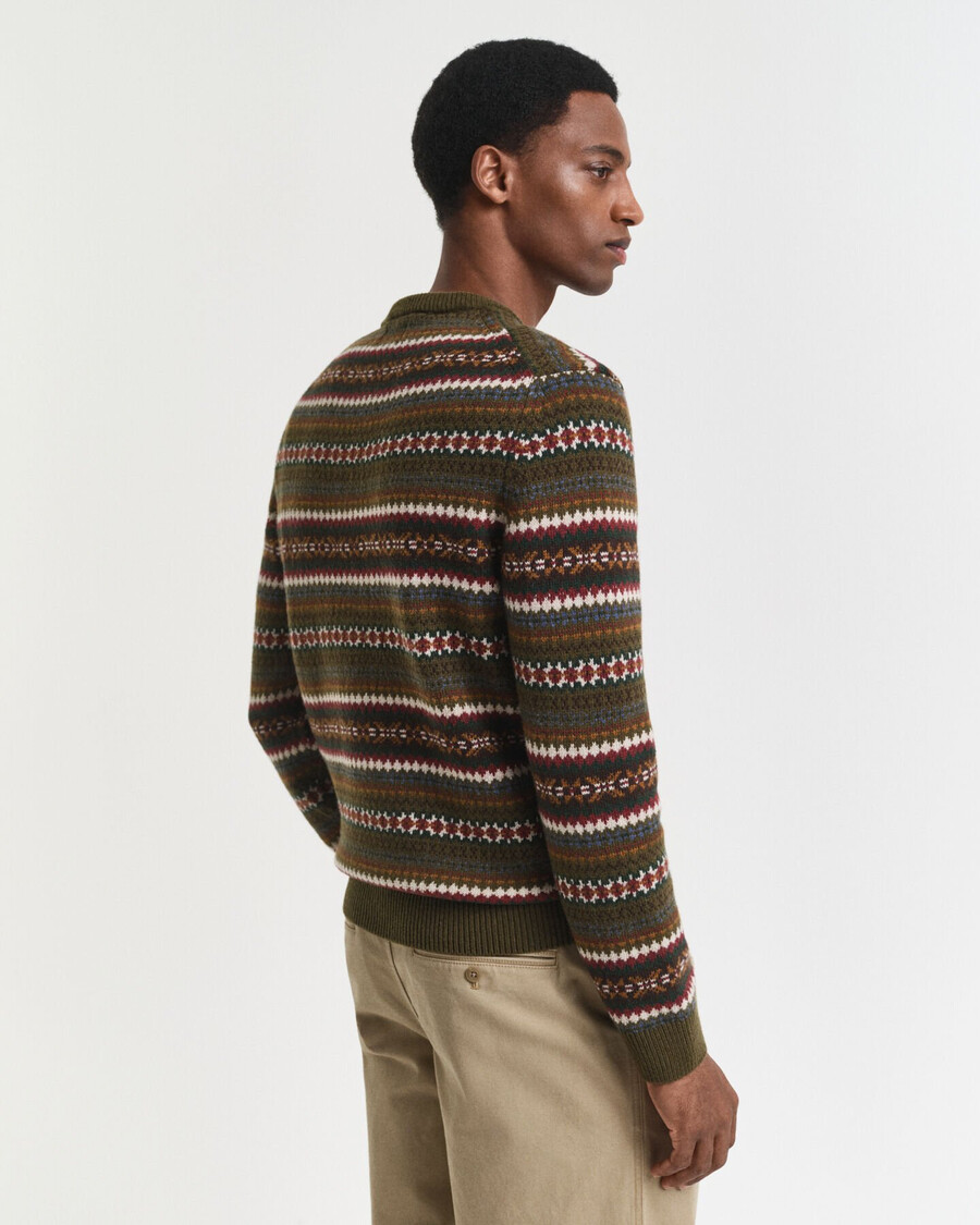 sweter z okrągłym dekoltem fair isle – country green