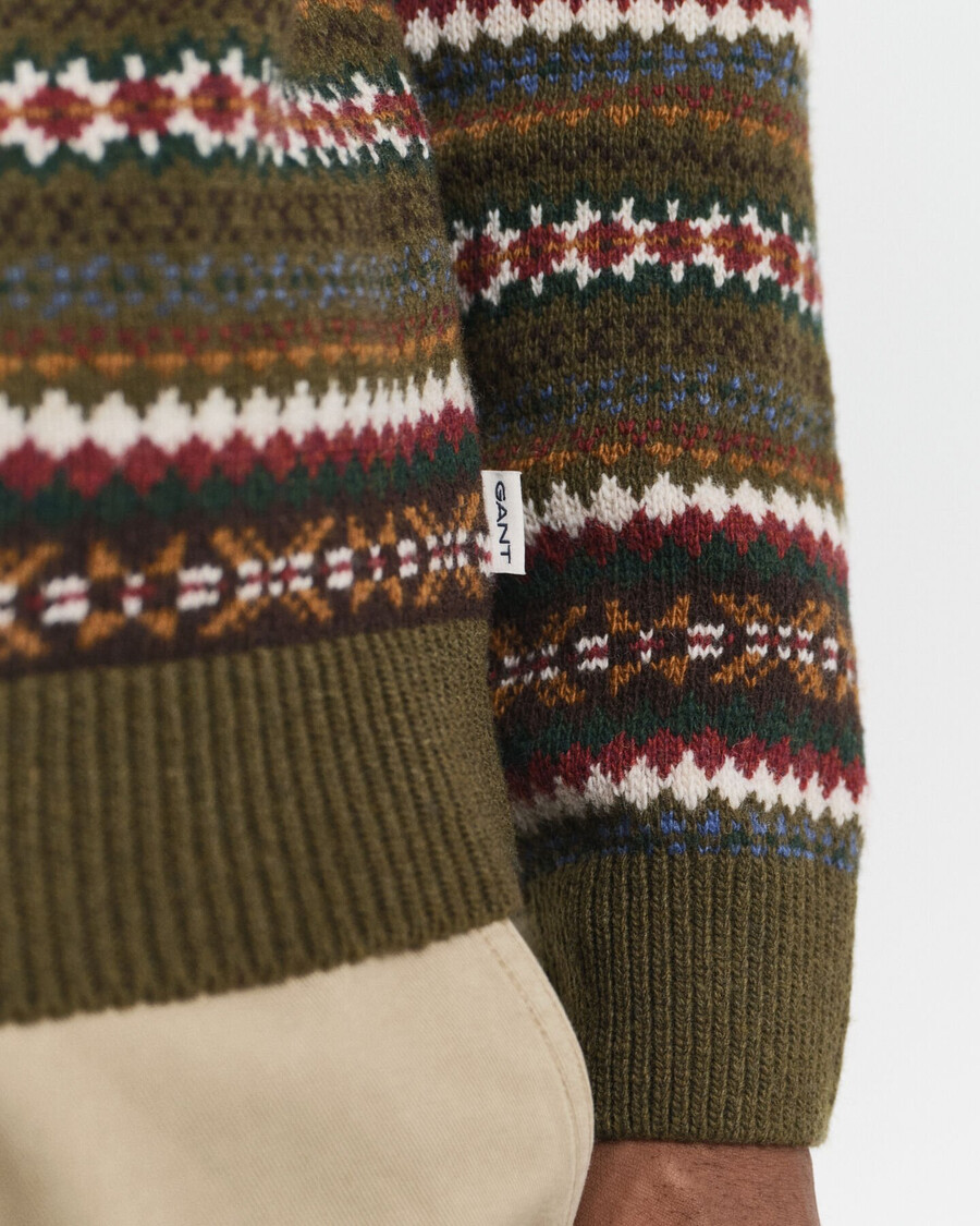 sweter z okrągłym dekoltem fair isle – country green