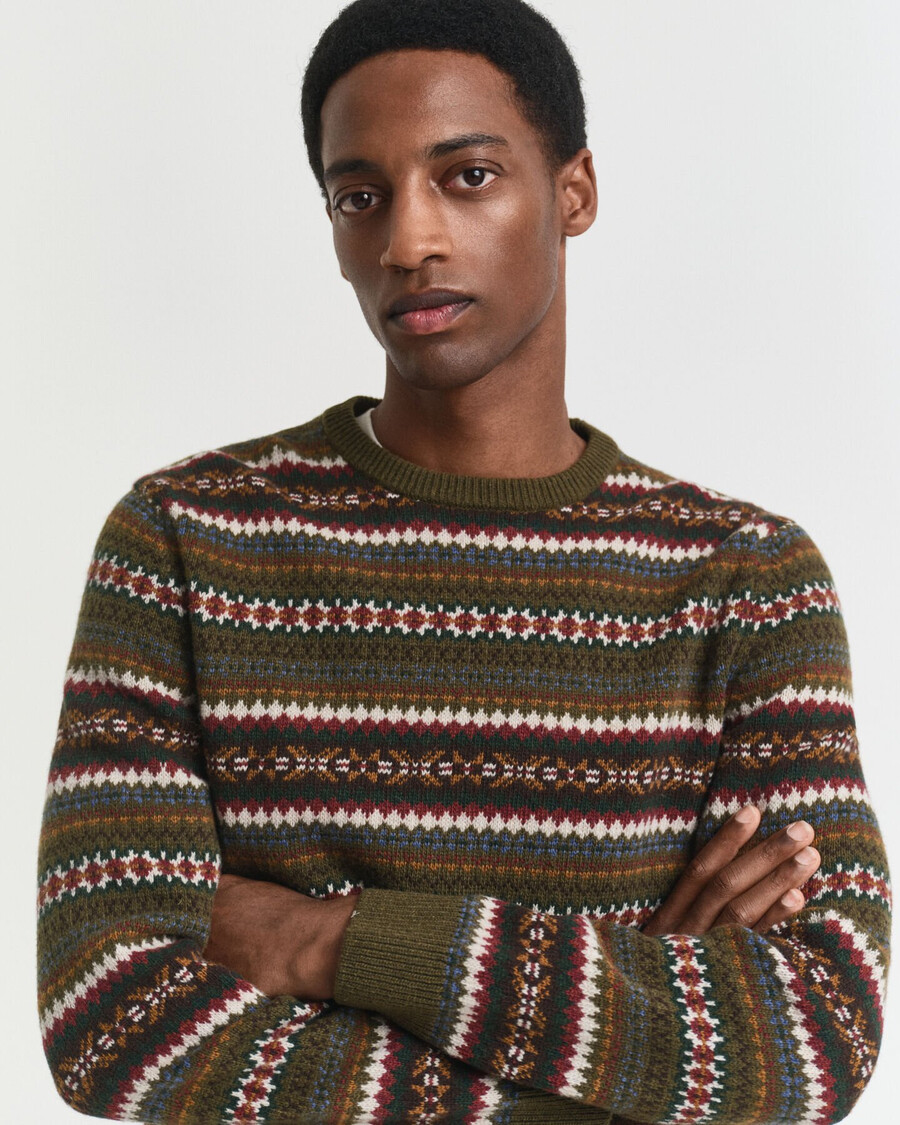 sweter z okrągłym dekoltem fair isle – country green