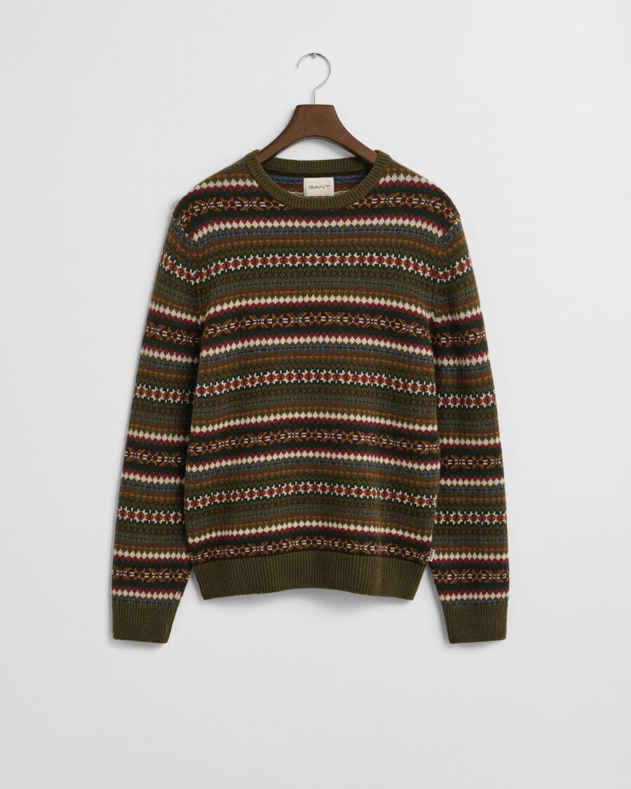 sweter z okrągłym dekoltem fair isle – country green