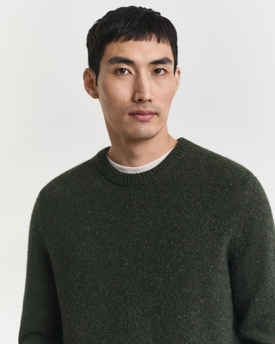 sweter nepps z mieszanki wełny z okrągłym dekoltem – country green