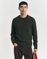 sweter nepps z mieszanki wełny z okrągłym dekoltem – country green