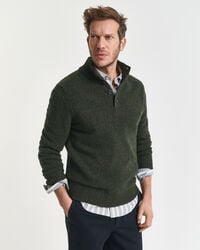 sweter nepps z mieszanki wełny zapinany na pół guziki w kolorze wiejskiej zieleni