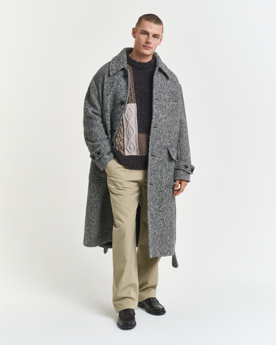 sweter z okrągłym dekoltem w stylu patchworku – ciemnobrązowy melanż