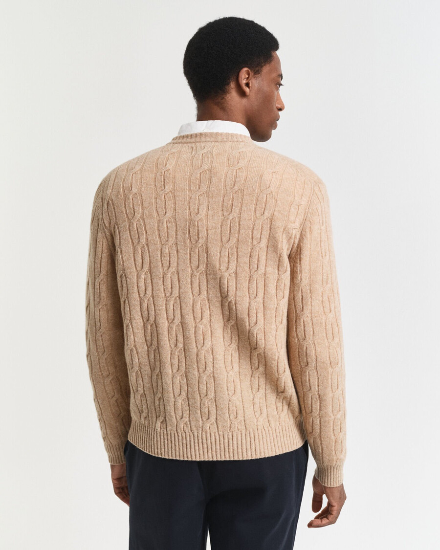 sweter z wełny jagnięcej z okrągłym dekoltem w kolorze khaki melanż