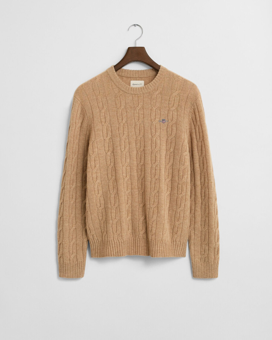 sweter z wełny jagnięcej z okrągłym dekoltem w kolorze khaki melanż