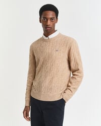sweter z wełny jagnięcej z okrągłym dekoltem w kolorze khaki melanż