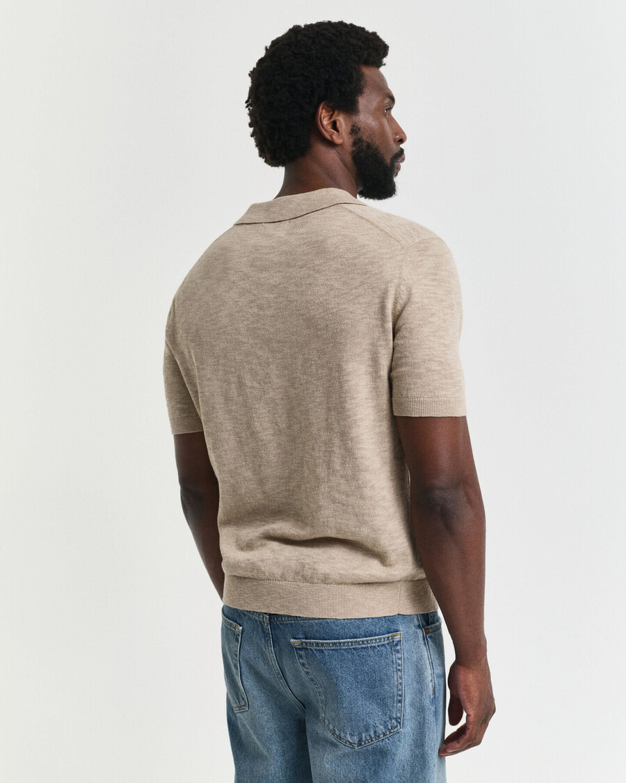 sweter polo z krótkim rękawem z mieszanki lnu – dry sand