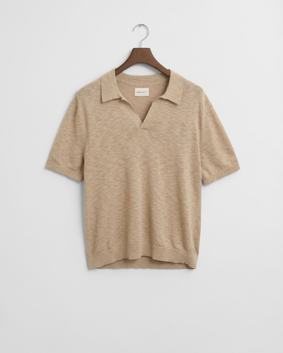 sweter polo z krótkim rękawem z mieszanki lnu – dry sand