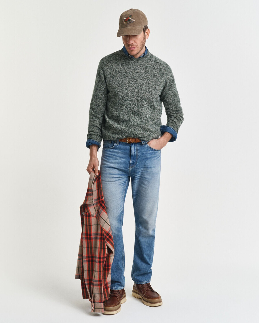 sweter mouliné z mieszanki wełny z okrągłym dekoltem – tartan green