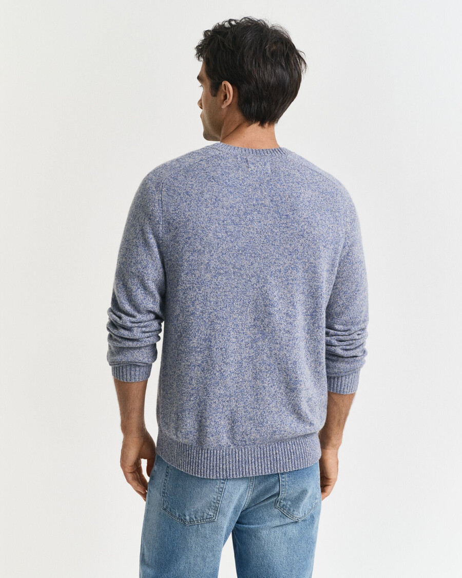 sweter mouliné z mieszanki wełny z okrągłym dekoltem – denim blue melange