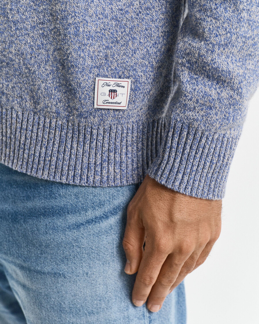 sweter mouliné z mieszanki wełny z okrągłym dekoltem – denim blue melange